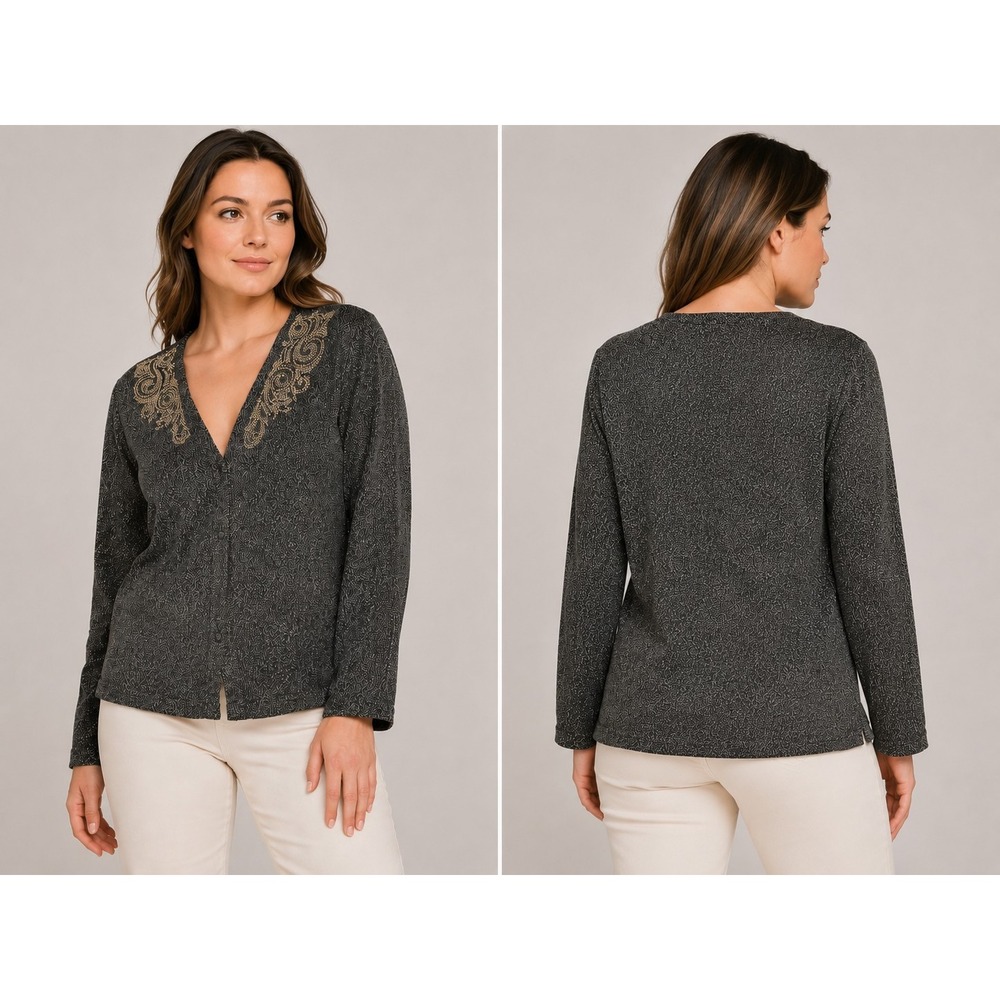 Ruby Rd XL Metallic Open Front Cardigan Sweater Gold Embellished NWT Women's